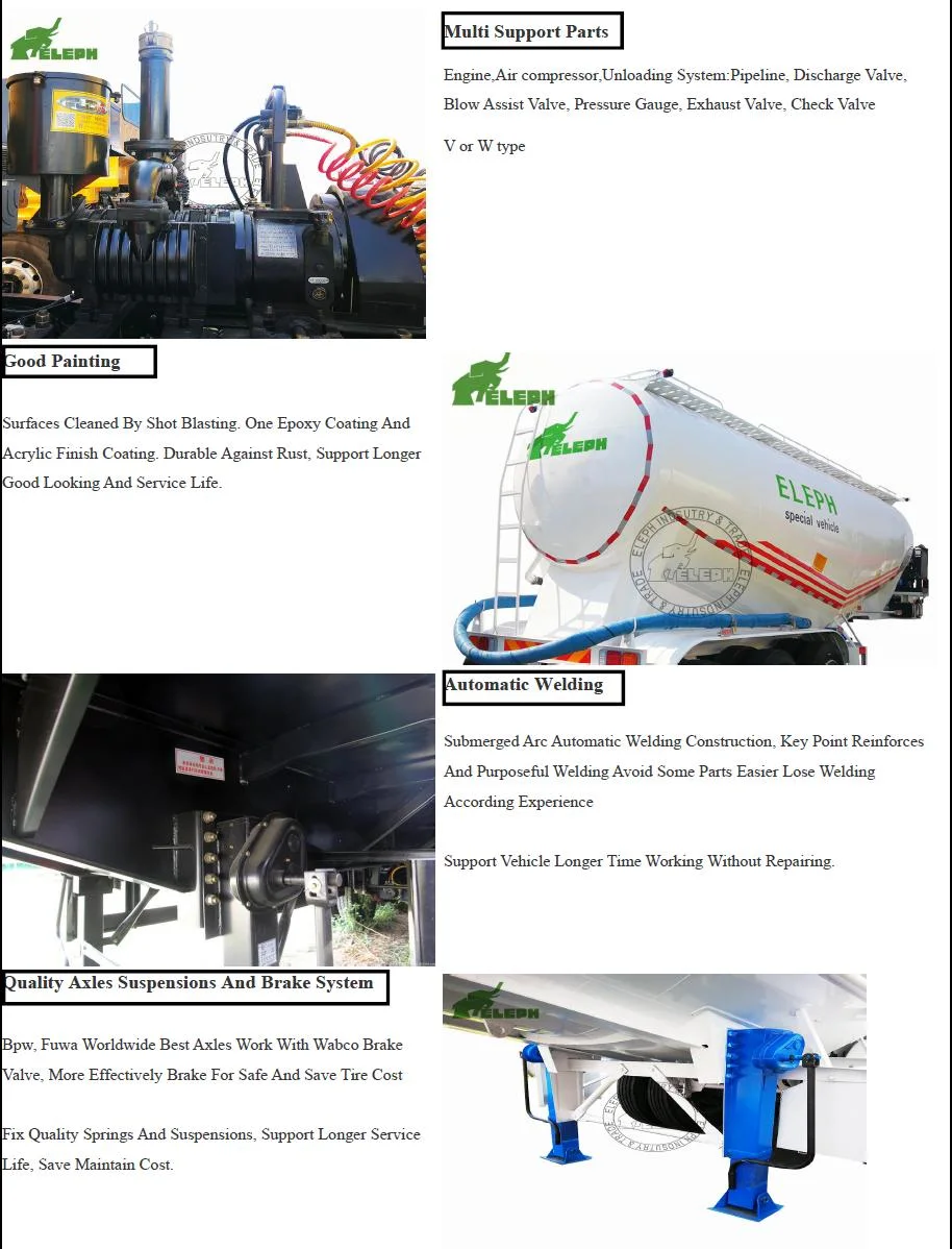 2/3/4 Axles 30-60cbm Air Compressor Bulker Carrier Silo Powder Material Transport Tanker Truck Bulk Cement Tank Semi Trailer