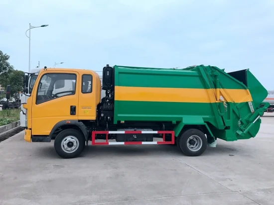 Right Hand Drive HOWO Hydraulic Compaction Garbage Trucks 6cbm Capacity, HOWO Refuse Compactor Special Vehicle